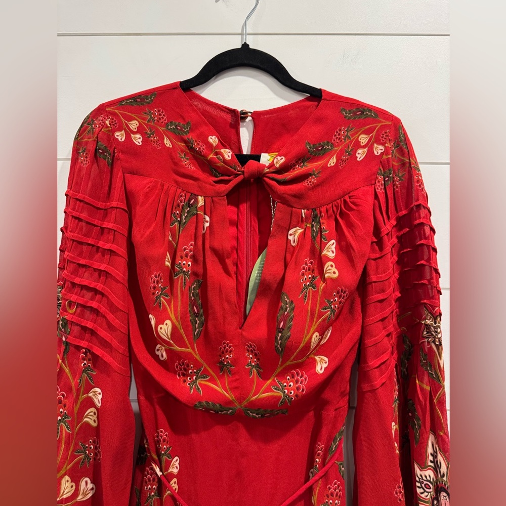 NWT Farm Rio red berry garden long sleeve pleated maxi dress S (fits like XS) - Picture 9 of 10